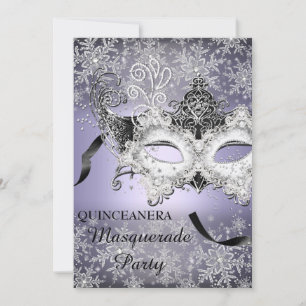 Invitación Quinceañera de Máscara de Copo de Nieve de Destell