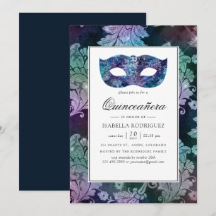 Invitación Quinceañera de Máscara de Damasco Vintage
