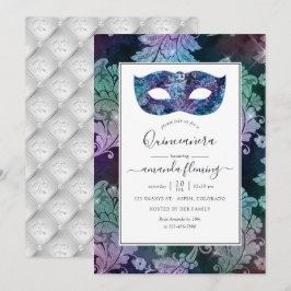 Invitación Quinceañera de máscara de damasco vintage