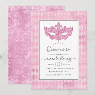 Invitación Quinceañera de Máscara de Rosa Vintage