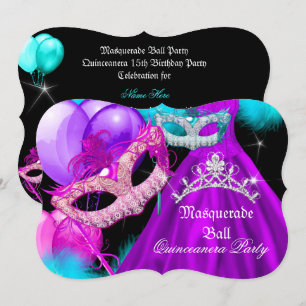 Invitación Quinceañera de Mascarada Fiesta 15 Azul Teal Morad