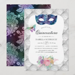 Invitación Quinceañera de Mascarada Irisada