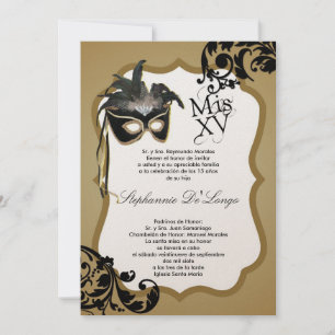Invitación Quinceanera de mascarada negra las 24 h