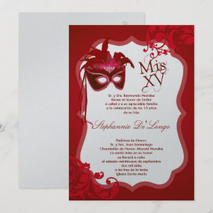 Invitación Quinceanera de mascarada roja las 24 ho