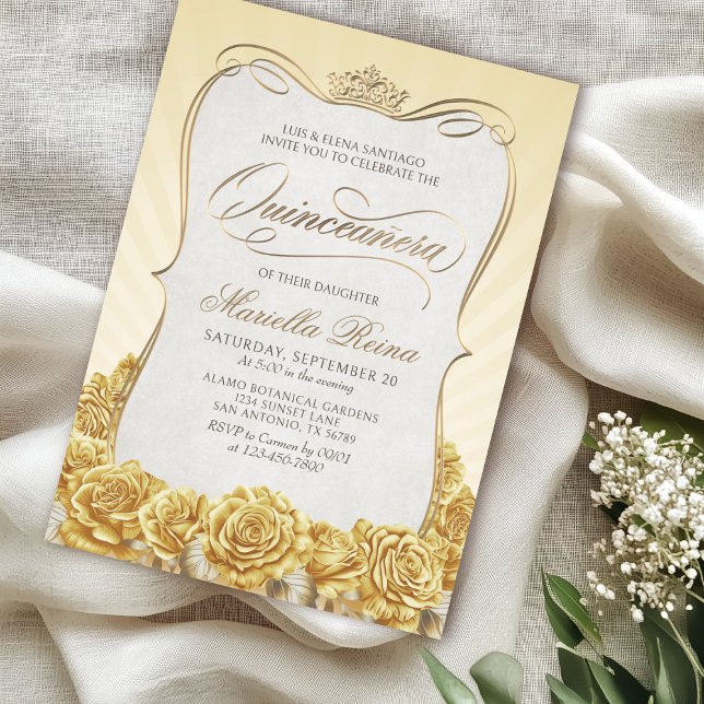 Invitación Quinceañera de oro amarillo (Subido por el creador)