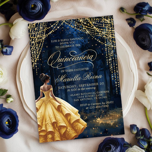 Invitación Quinceañera de oro amarillo de los bosques encanta (Subido por el creador)
