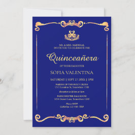 Invitación Quinceanera de oro azul clásico