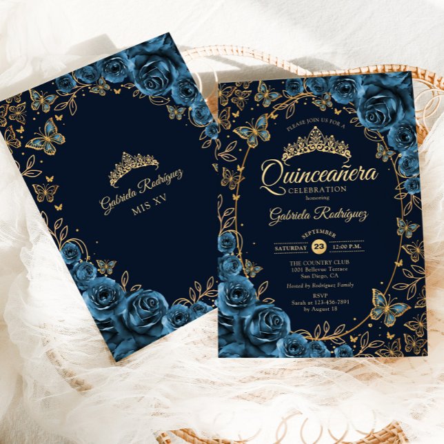 Invitación Quinceanera de oro azul de la marina (Subido por el creador)