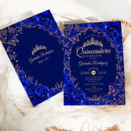 Invitación Quinceanera de oro azul real