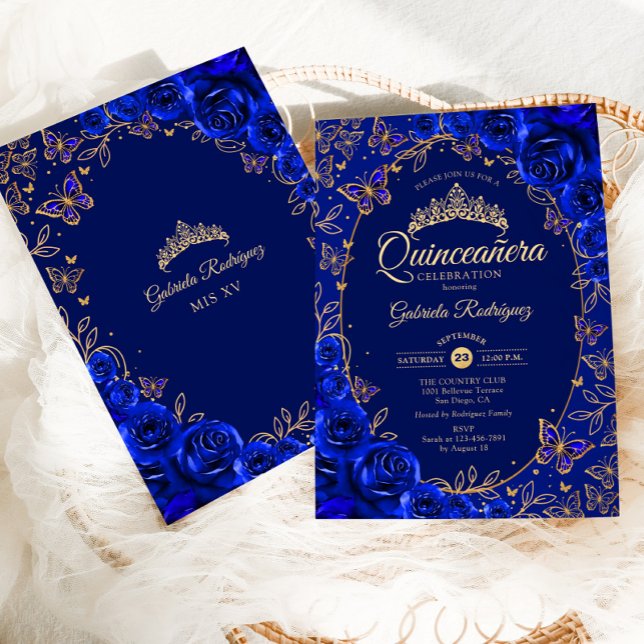 Invitación Quinceanera de oro azul real (Subido por el creador)