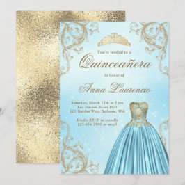 Invitación Quinceanera De Oro Azul Y Ligero Bebé