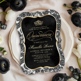 Invitación Quinceañera de oro blanco negro