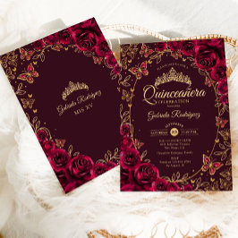 Invitación Quinceanera de oro de Borgoña