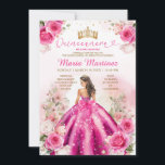 Invitación Quinceañera de oro floral de la princesa rosa de F<br><div class="desc">EDITABLE Fuchsia Princesa Rosa Floral Oro Quinceañera Invitación Elegante Fuchsia Flores Rosa Doradas Princesa De Oro Vestido Mis Quince Invite Quinceañera 15 Anos,  16 Cumpleaños Purpurina De Oro</div>