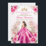 Invitación Quinceañera de oro floral de la princesa rosa de F<br><div class="desc">EDITABLE Fuchsia Princesa Rosa Floral Oro Quinceañera Invitación Elegante Fuchsia Flores Rosa Doradas Princesa De Oro Vestido Mis Quince Invite Quinceañera 15 Anos,  16 Cumpleaños Purpurina De Oro</div>