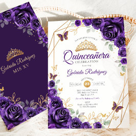 Invitación Quinceanera de oro morado