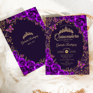 Invitación Quinceanera de oro morado