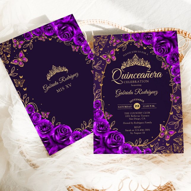 Invitación Quinceanera de oro morado (Subido por el creador)