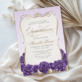 Invitación Quinceañera de oro morado