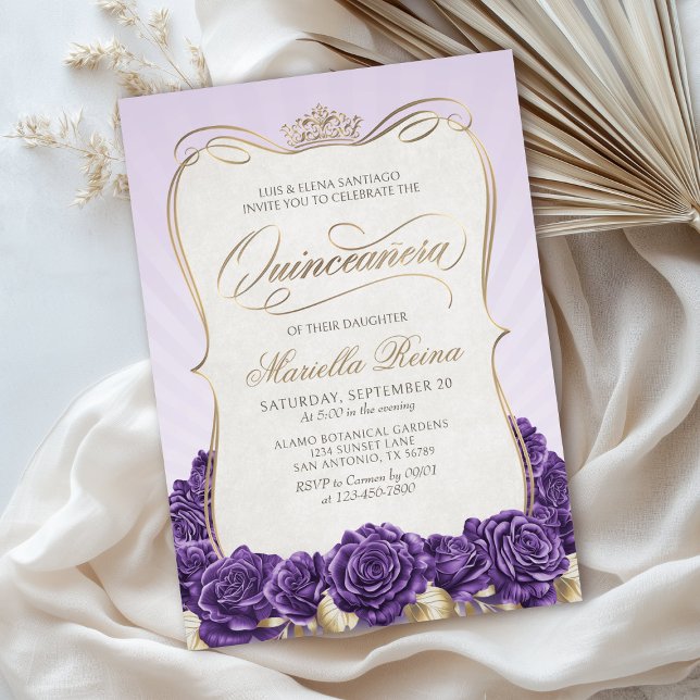Invitación Quinceañera de oro morado (Subido por el creador)