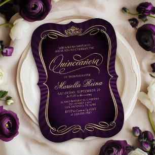 Invitación Quinceañera de oro morado