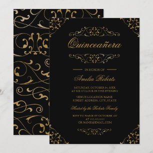 Invitación Quinceanera de Oro Negro Antiguo