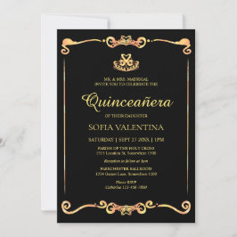 Invitación Quinceanera de oro negro clásico