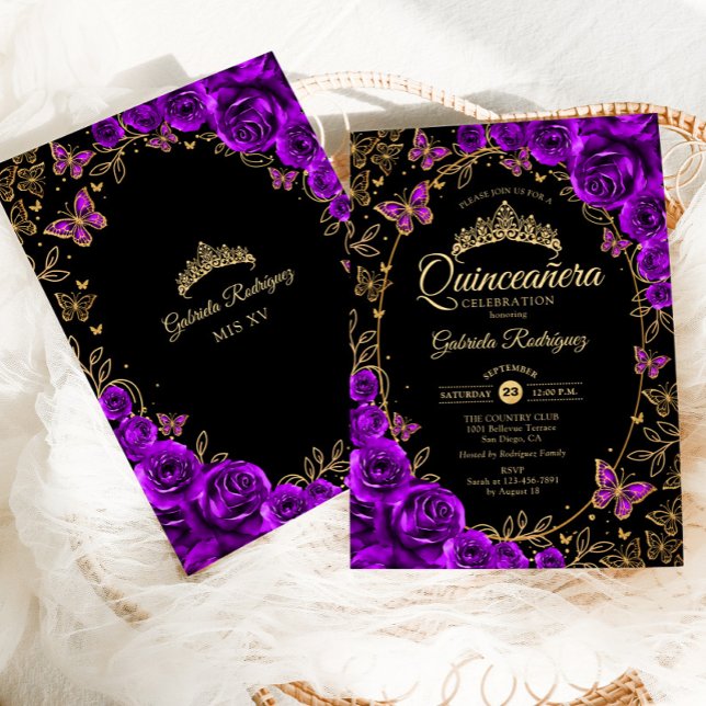 Invitación Quinceanera de oro negro púrpura (Subido por el creador)