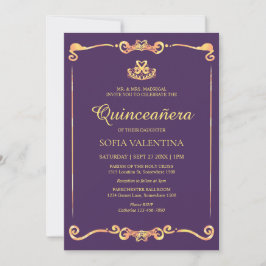 Invitación Quinceanera de oro púrpura clásico