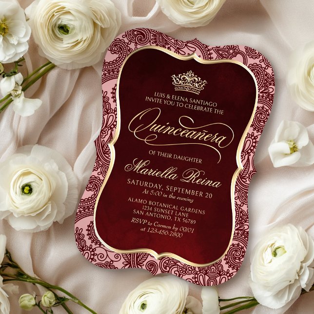 Invitación Quinceañera de oro rojo (Subido por el creador)