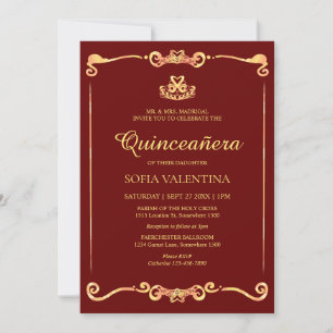 Invitación Quinceanera de oro rojo clásico