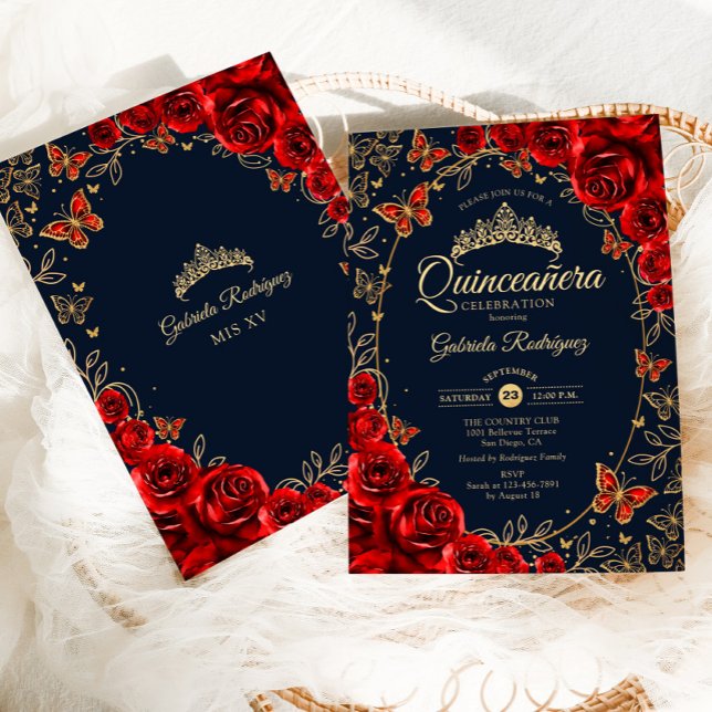 Invitación Quinceanera de oro rojo de la marina (Subido por el creador)