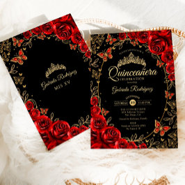 Invitación Quinceanera de oro rojo negro