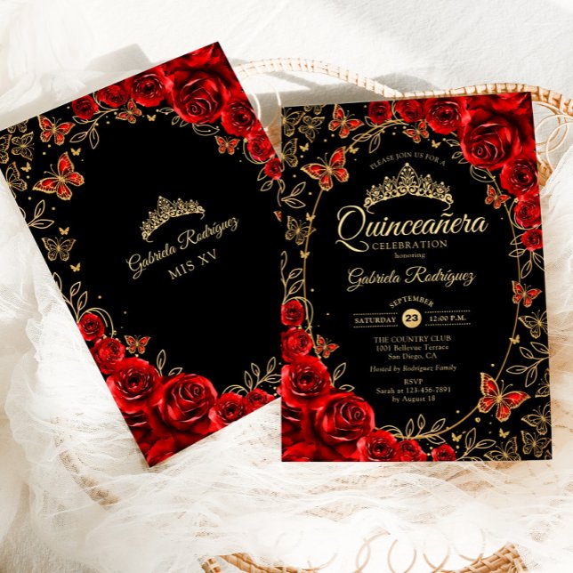Invitación Quinceanera de oro rojo negro (Subido por el creador)
