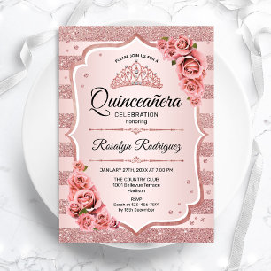 Invitación Quinceanera de oro Rosa
