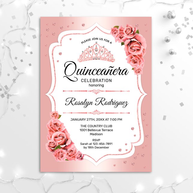 Invitación Quinceanera de oro Rosa (Subido por el creador)