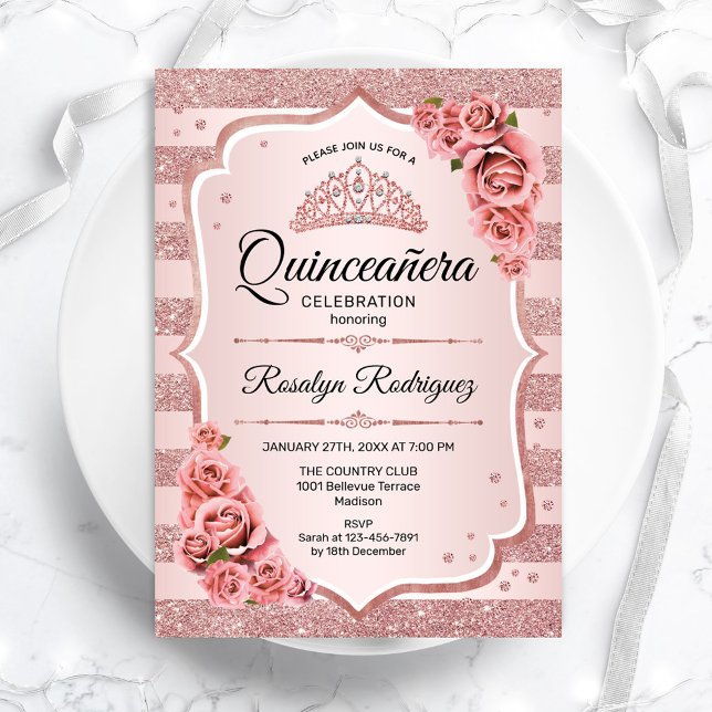 Invitación Quinceanera de oro Rosa (Subido por el creador)