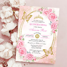 Invitación Quinceanera de oro Rosa Quince cumpleaños 15 Anos