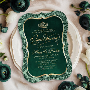 Invitación Quinceañera de oro verde