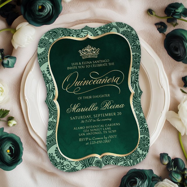 Invitación Quinceañera de oro verde (Subido por el creador)