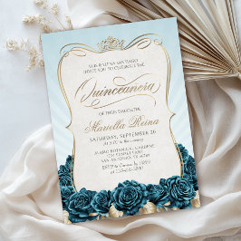 Invitación Quinceañera de oro verde azulado