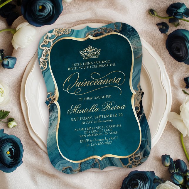 Invitación Quinceañera de oro verde azulado (Subido por el creador)