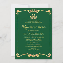 Invitación Quinceanera de oro verde clásico