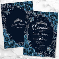 Quinceanera de plata azul de la marina