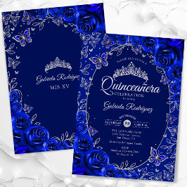Invitación Quinceanera de plata azul real