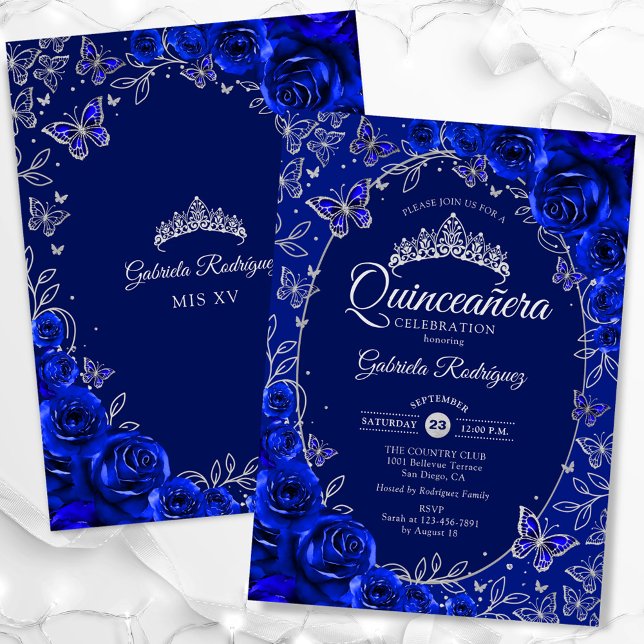 Invitación Quinceanera de plata azul real (Subido por el creador)