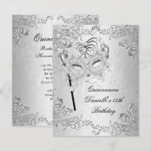 Invitación Quinceañera de plata Cumpleaños 15 Máscara