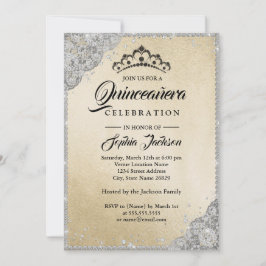 Invitación Quinceanera de plata de oro de encaje de diamante