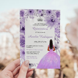 Invitación Quinceanera de Plata Púrpura