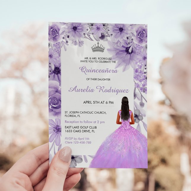 Invitación Quinceanera de Plata Púrpura (Subido por el creador)